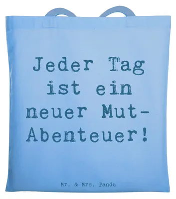 Produktbild von Mr. & Mrs. Panda totebag Spruch Angst überwinden Abenteuer - Sky Blue - Geschenk, Mutmacher, Vertrauem, Mut, Tasche, Stärke, Tote Bag, Einkaufstasche, Trost, Zuversicht