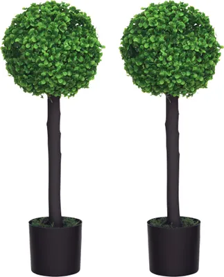 Image de Plantes artificielles - Buis boule en pot - Lot de 2 - Hauteur 60 cm - Ø20 cm - Pour l'intérieur - Vert