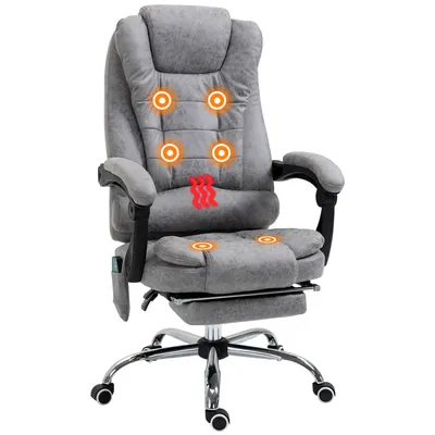 Produktbild von Vinsetto Beheizter Massage-Bürostuhl, ergonomischer Bürostuhl, höhenverstellbar, neigbare Rückenlehne, graues Mikrofaser-Canvas
