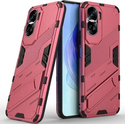 Produktbild von Armor Hülle für Honor 90 Lite 5G, Hybrid PC TPU Bumper Stoßfestes Schutzhülle mit Standfunktion Rosa