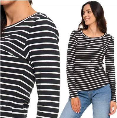 Immagine prodotto di Moraj - Maglietta da donna, taglia S - Maglietta a maniche lunghe, colore nero - Maglietta a righe da donna - Scollo rotondo