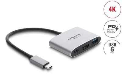 Zdjęcie produktu dla Adapter USB-C do HDMI 4K 60Hz, USB-A, USB-C PD (ładowanie) 140W, obudowa metalowa