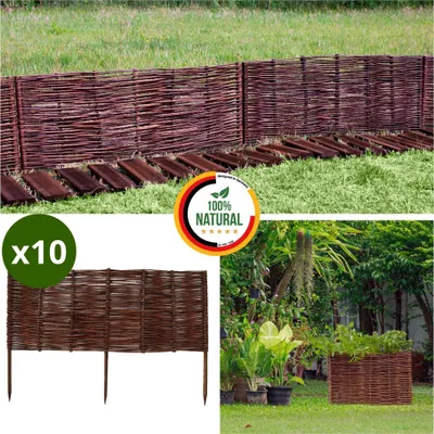 A collage of garden fencing and planter images, with a focus on natural materials.