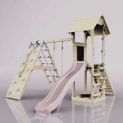 Produktbild von OutdoorToys Spielturm Trondheim aus Holz in Rosa Kinderschaukel