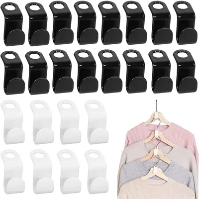 Image de Cintres peu encombrants avec crochets de fixation pour gagner de la place dans l'armoire (70 pièces, noir et blanc)