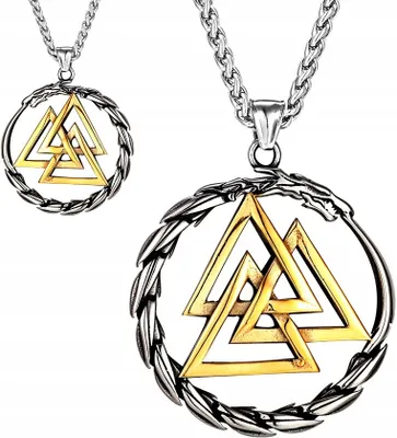 Produktbild von Halskette - Elegantes Wikinger Amulett - Nordische Symbole - Zeitloser Stil - Keltische Wikingermotive - Silberglanz - Chirurgenstahl-Qualität