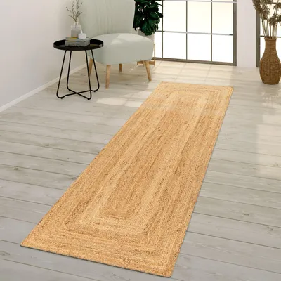 Produktbild von TT Home Wohnzimmer Teppich Esszimmer Jute Naturfaser Handgearbeitet Modernes Sisal Design Im Boho Stil Geometrische Optik Größe 80x250 cm