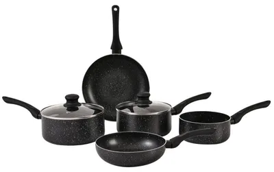 Image de Batterie de cuisine 7 pièces Noir Tous feux dont induction Herzberg HG1020-BLK