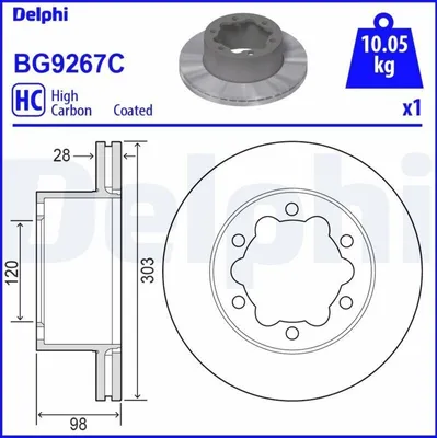Produktbild von 2x DELPHI Bremsscheibe BG9267C für VW Crafter Kastenwagen (SY_ SX_) 98mm