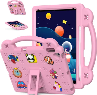 Obrázek produktu pro Ochranné pouzdro pro iPad Air 2019/ iPad Pro 10.5, roztomilé dětské pouzdro, odolné proti nárazům s držadlem a stojánkem Růžový