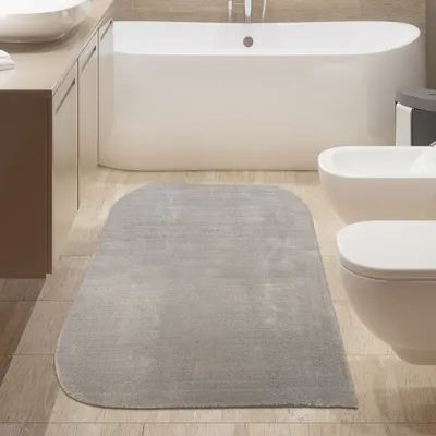Produktbild von Badezimmer Teppich runde Ecken weich in sandfarbe Größe - 60 x 100 cm