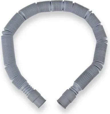 A gray corrugated hose with connectors on both ends, laid out in a U-shape on a white background.