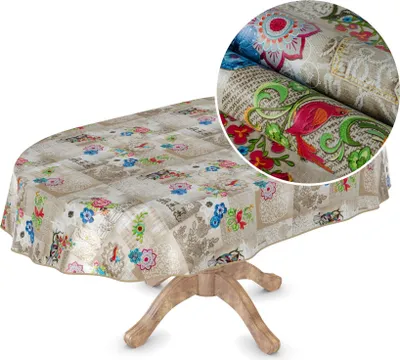 Produktbild von Tischdecke Wachstuch MIMOSA Blumen Beige Robust Wasserabweisend Oval Breite 140 cm Länge 260 cm