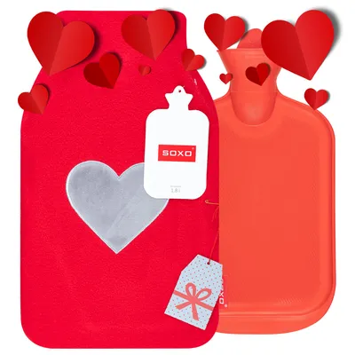 Immagine prodotto di Grande borsa dell'acqua calda in gomma da 1,8 l con fodera SOXO, borsa dell'acqua calda in peluche, regalo di San Valentino per una donna