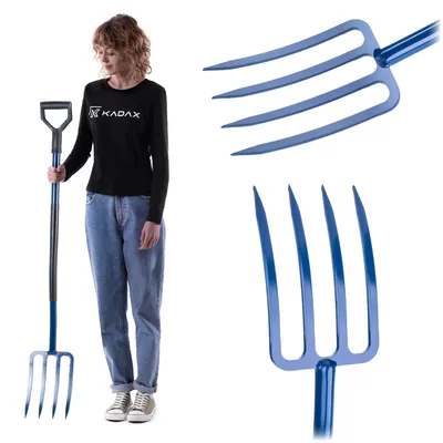 Image de KADAX Fourche à foin, fourche à bêcher avec manche en D, fourche à fumier avec tête en acier de haute qualité