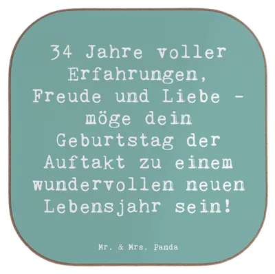 Produktbild von Mr. & Mrs. Panda Flaschenuntersetzer Spruch 34. Geburtstag Erlebnisse - Meeresbrise - Geschenk, wundervoll, Lebensjahr, Kaffeeuntersetzer, Geschenke, Happy Birthday