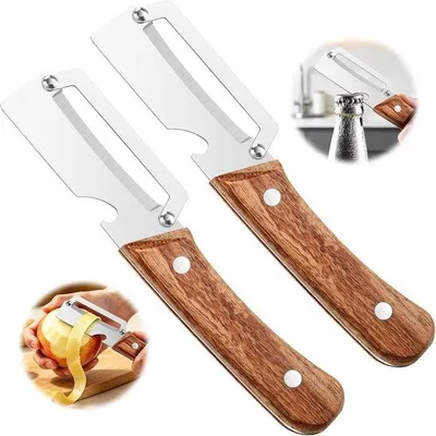 Produktbild von Kartoffelschäler mit Holzgriff – aus Edelstahl – vielseitiger Gemüseschäler – ideal für Obst und Gemüse
