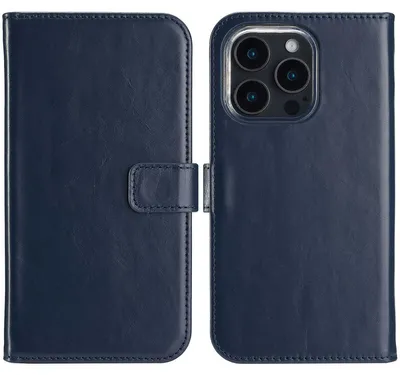 Imagen del producto de Funda de Cuero Auténtico tipo Libro para Apple iPhone 16 Pro - Azul