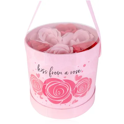 Geschenkbox mit roten und rosa Baderosen