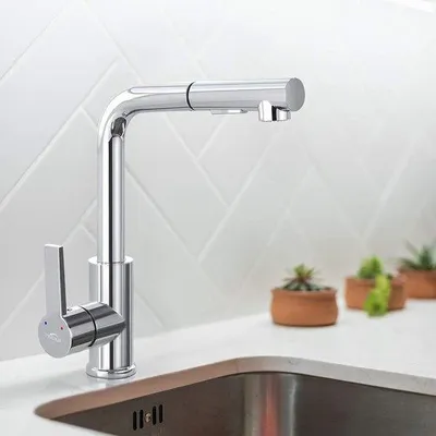 Image de Robinet de cuisine avec douchette extractible - robinetterie de lavabo - mitigeur pivotant à 360°
