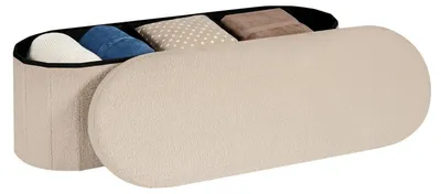 Obrázok produktu pre Sedacia lavica s úložným priestorom, oválny tvar, 110x38x38 cm, béžová, materiál: plyšová látka "Teddy Boucle"
