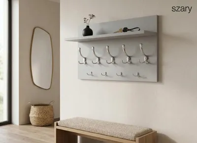 Immagine prodotto di Happy Babies - Appendiabiti da parete con 9 ganci 69 x 40 Appendiabiti moderno | Pannello da parete con ganci | Ganci appendiabiti - Grigio