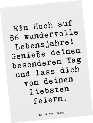 Produktbild von Mr. & Mrs. Panda Postkarte Spruch 86. Geburtstag - Weiß - Geschenk, Liebe, Alter, 86 Jahre, Fotokarte, Leben feiern, Liebsten, Postkarten, Happy Birthday, Grußkarte