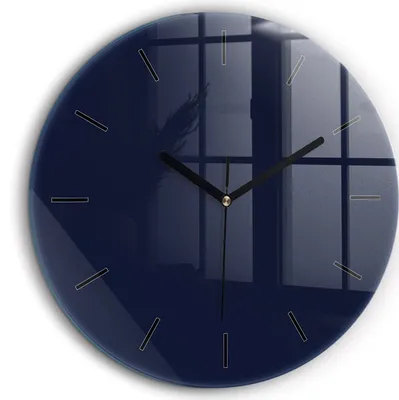 Produktbild von Wallfluent Große Wanduhr – Stilles Quarzuhrwerk - Uhr Dekoration Wohnzimmer Schlafzimmer Küche - Zifferblatt mit Striche - schwarze Zeiger - 60 cm - Dunkelblau