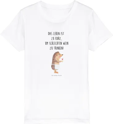 Produktbild von Mr. & Mrs. Panda Kleinkinder T-Shirt Igel Wein 7-8 Jahre (122/128) - Weiß - Geschenk, Weinglas, trinken, Teenager, Rotwein, Kindershirt, Bio Kinder, Shirt, Organic
