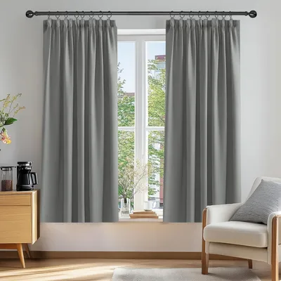 Produktbild von Vorhang Blickdicht Kräuselband Thermogardine Kälteschutz 138x132cm Hellgrau 2er Set