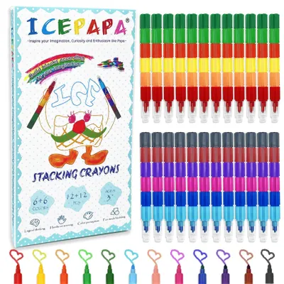 Stapelstifte 24er Set, 12 Farben, Kinder-Malstifte