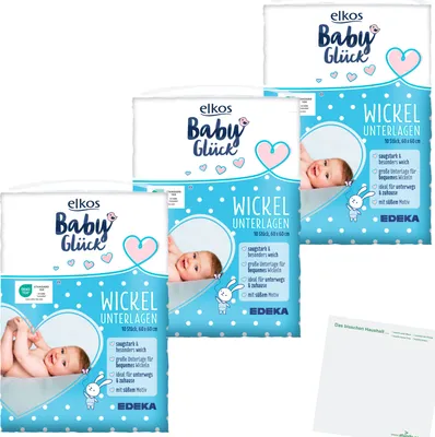Produktbild von Elkos Baby Wickelunterlage 3er Pack (3x10er Packung) + usy Block