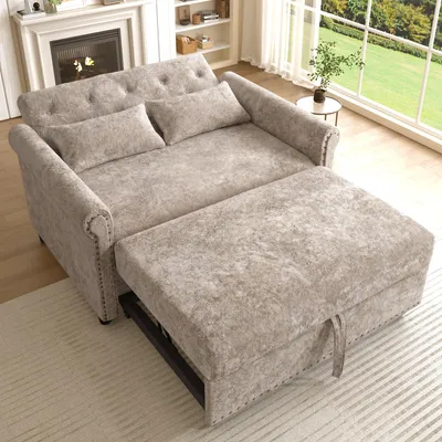 Produktbild von Moderne 3-in-1 Schlafsofa Couch mit Schlaffunktion,2-Sitzer Klappsofa mit 3-fach verstellbarer Rückenlehne,Ausziehbares Gästebett aus hochwertigem
