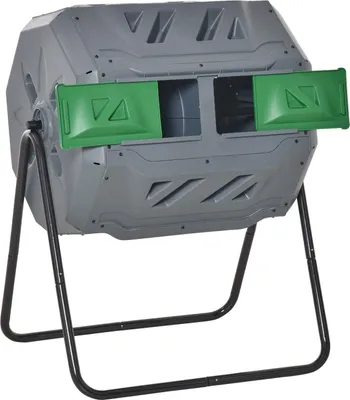 Productafbeelding van Compostvat 160 liter, tuinkomposter met 2 compartimenten, draaibaar, voor biologisch afval, grijs, efficiënt en robuust