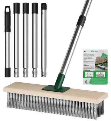 Produktbild von Drahtbesen Gartenbürste Teleskopstiel - 145 cm - Edelstahl - 50° Winkel - Ca. 30 cm Breite