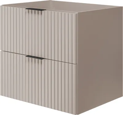 A beige matte washbasin cabinet with two drawers.