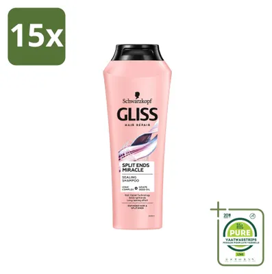 Productafbeelding van 15 x Schwarzkopf Gliss Shampoo voor beschadigd haar, "Split Hair Miracle" - 250 ml - Grote verpakking - 15 stuks