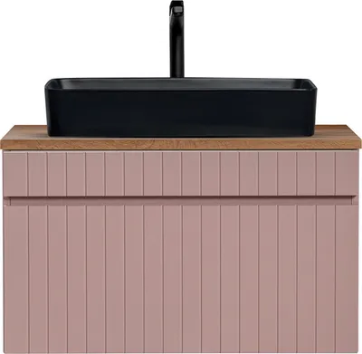 Produktbild von Waschbeckenunterschrank 80 cm, Aufsatzwaschbecken schwarz IRAKLIO-56-ROSE rosa Eiche Nb., B/H/T ca. 80,4/59,5/46 cm