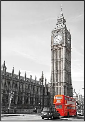 Produktbild von Wallario Wandbild London Red Bus, Größe: 70,30 x 100,30 cm, Poster mit schwarzem Aluminiumrahmen