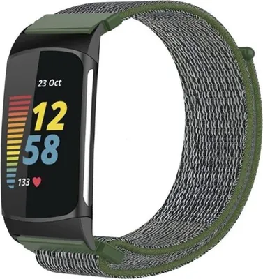 Produktbild von Nylon-Smartwatch-Armband – Passend für Fitbit Charge 5 / Fitbit Charge 6 – Grün – Strap-it Uhrenarmband / Armband