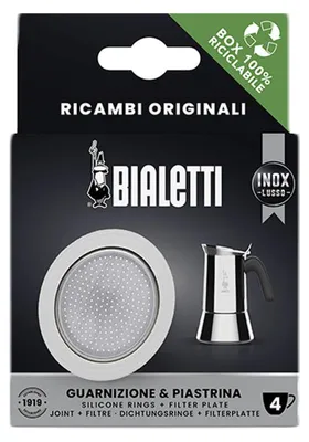 Obrázek produktu pro Těsnění a filtrační deska pro nerezové moka konvice Bialetti na 4 šálky