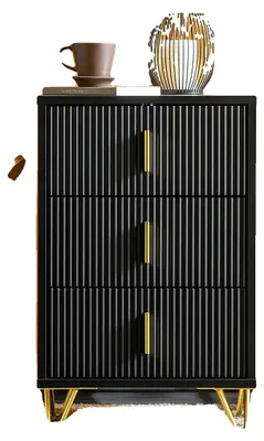 Obrázek produktu pro Noční stolek, 3 zásuvky, moderní design, černý
