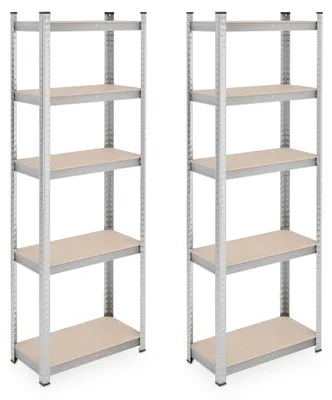 Zdjęcie produktu dla Zestaw 2 regałów Relaxdays do dużych obciążeń, wys. x szer. x gł.: 180 x 60 x 30 cm, nośność 500 kg, stal, regał magazynowy, do piwnicy, garażu, do montażu na zatrzaski, kolor srebrny