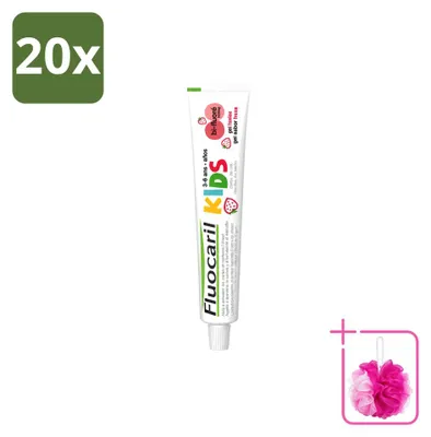 Obrázok produktu pre 20 ks zubnej pasty Fluocaril Kids s dvojitou fluoridáciou, príchuť jahody, pre deti 3-6 rokov, 50 ml - výhodný balík - 20 kusov