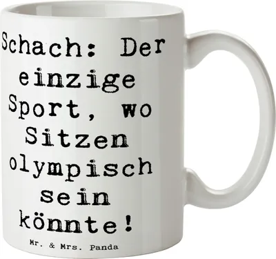 Produktbild von Mr. & Mrs. Panda Teetasse Spruch Schach Sport - Weiß - Geschenk, Konzentration, Becher, Kaffeebecher, Sportler, handgefertigt, Pott, Geduld, Teamsport, Kaffeetasse, Tasse