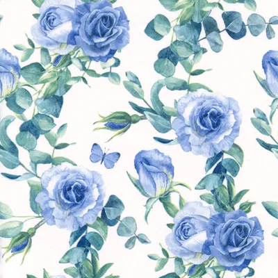 Produktbild von Servietten Papier 33x33cm 3-lag. mit Rosenmotiv 20 Stück Blau / Weiß