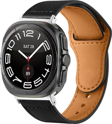 Produktbild von Strap-it Smartwatch-Armband aus echtem Leder mit Druckknopfverschluss - passend für die Samsung Galaxy Watch Ultra / Ultra 2025 47 mm (schwarz)