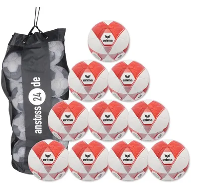 Produktbild von Ballset erima Hybrid Trainingsball 2.0 v26 inkl. Ballsack 10 Bälle red/silver