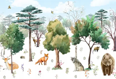 Produktbild von Vlies Fototapete Tiere Wald Kinderzimmer (416x254 cm - inkl. kleister) Tapete Mädchen Kinder Kindertapete Modern Fototapeten Wandtapete Motivtapeten XXL Vliestapete UV-Beständig Montagefertig