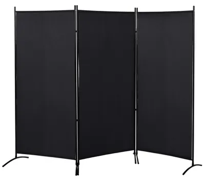 Obrázek produktu pro Rozdělovač prostoru - třídílná skládací stěna - 253 x 182 cm - Skládací - Paraván - Černá barva